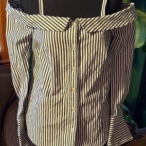 by & by Off-Shoulder Striped Button Down Shirt